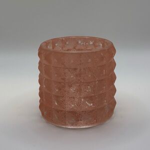 Round Tea Candle Holder Diamond Point Frosted Glass Peach Pastel